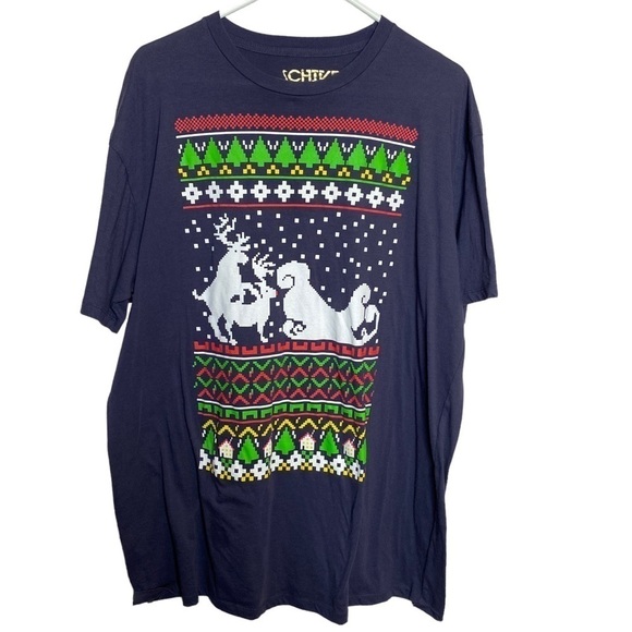 Chive Tees Naughty Reindeer Christmas T-shirt Navy Blue Size XXL - Picture 1 of 3